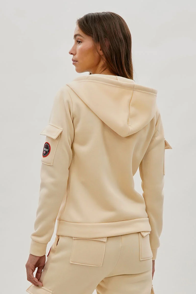 Zip Up Utility Pocket Hoodie - Cream - Image 3