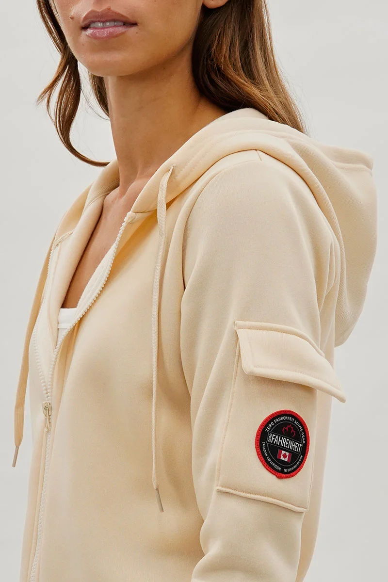 Zip Up Utility Pocket Hoodie - Cream - Image 4