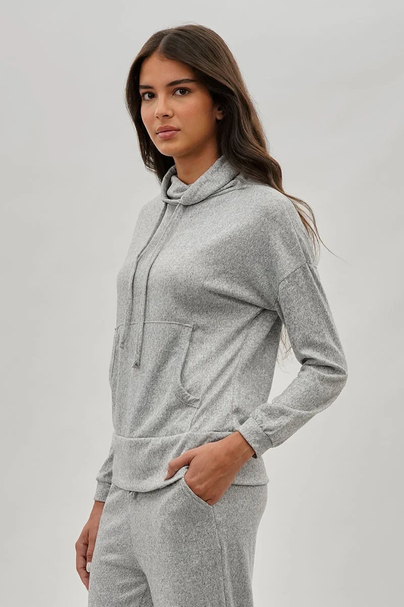 Cowl Neck Sweatshirt - Grey - Image 2