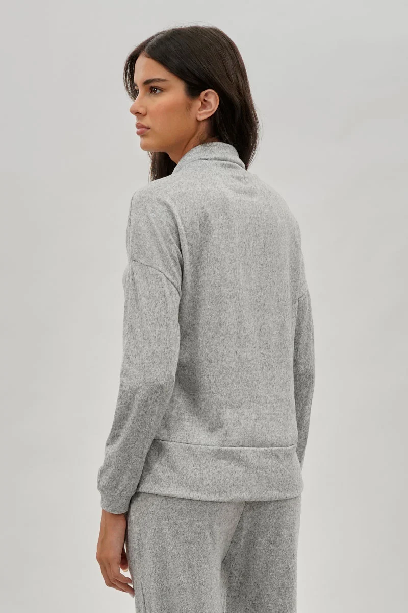 Cowl Neck Sweatshirt - Grey - Image 3