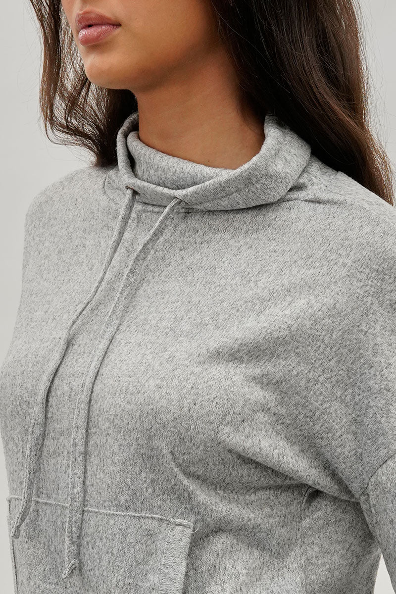 Cowl Neck Sweatshirt - Grey - Image 4