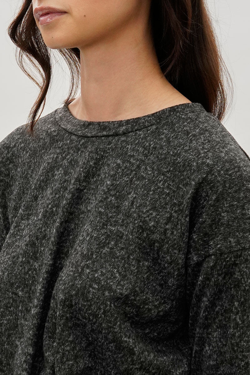 Front Twist Drop Shoulder Long Sleeve Top - Black - Image 4