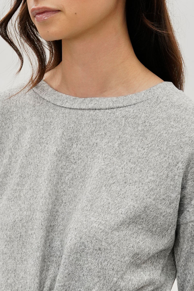 Front Twist Drop Shoulder Long Sleeve Top - Grey - Image 4