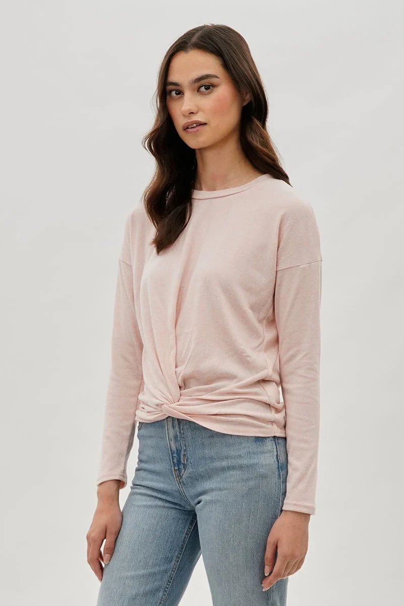 Front Twist Drop Shoulder Long Sleeve Top - Blush - Image 2