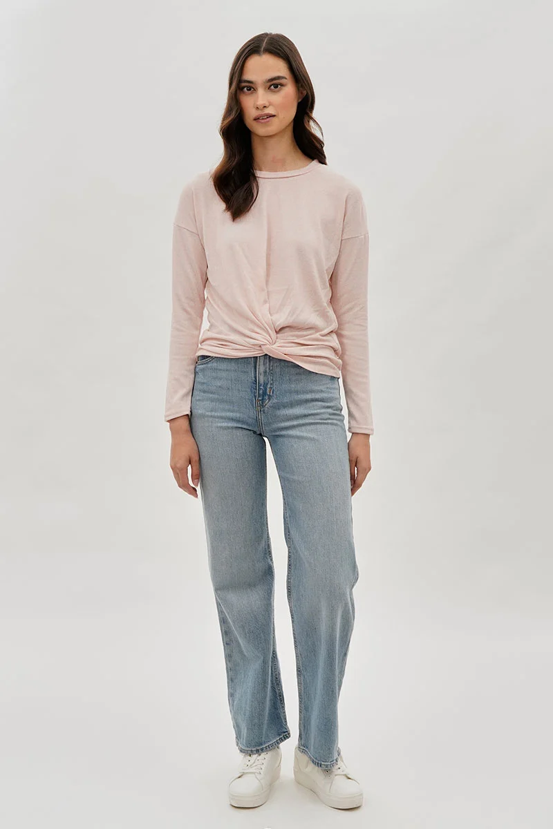 Front Twist Drop Shoulder Long Sleeve Top - Blush - Image 5