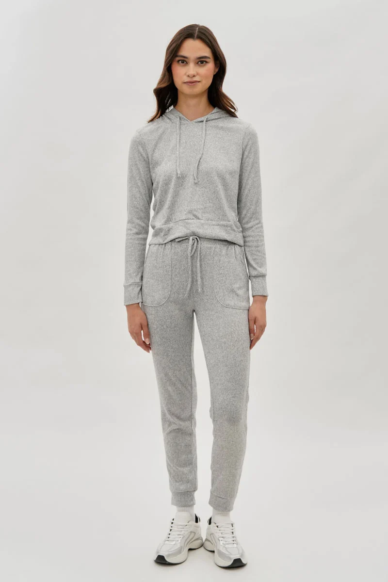 Tie Waist Knit Joggers - Grey - Image 5