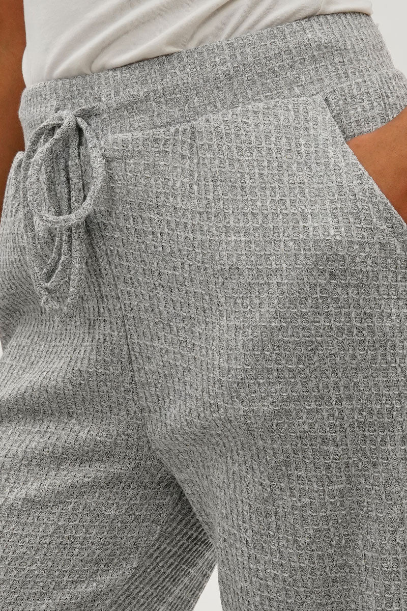 Waffle Knit Tie Waist Pants - Grey - Image 4