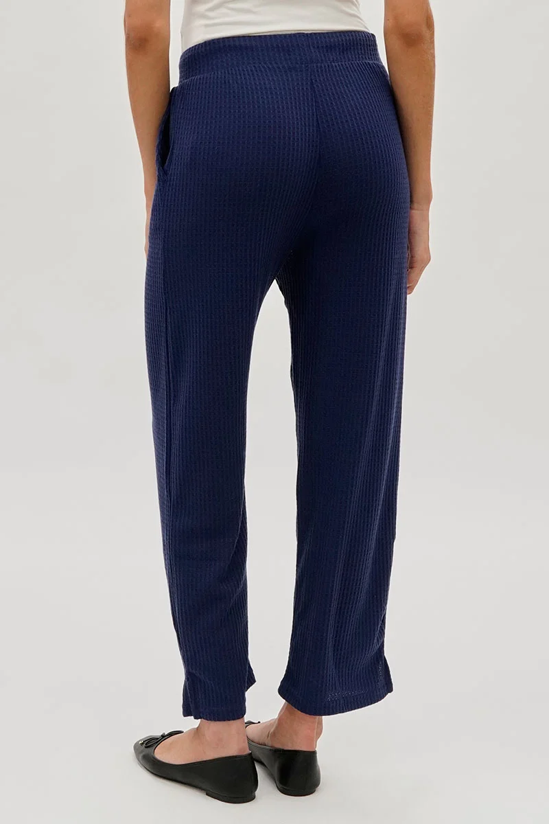 Waffle Knit Tie Waist Pants - Navy - Image 3