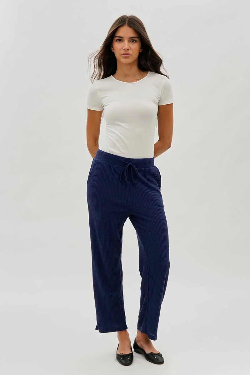 Waffle Knit Tie Waist Pants - Navy - Image 5