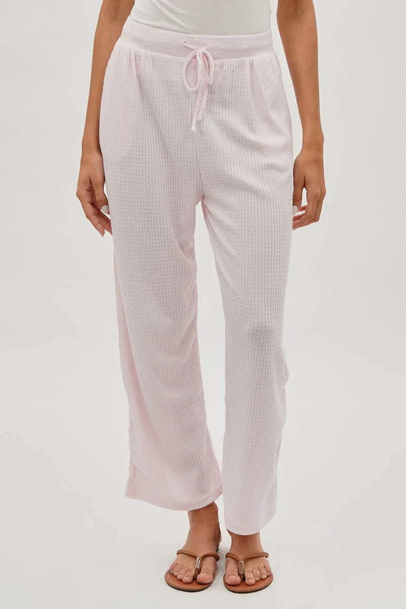 Waffle Knit Tie Waist Pants - Blush