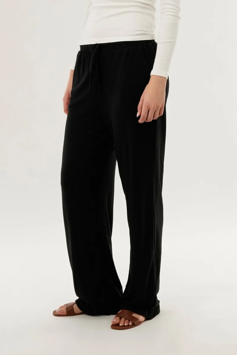 Wide Leg Knit Sweatpants - Black - Image 2