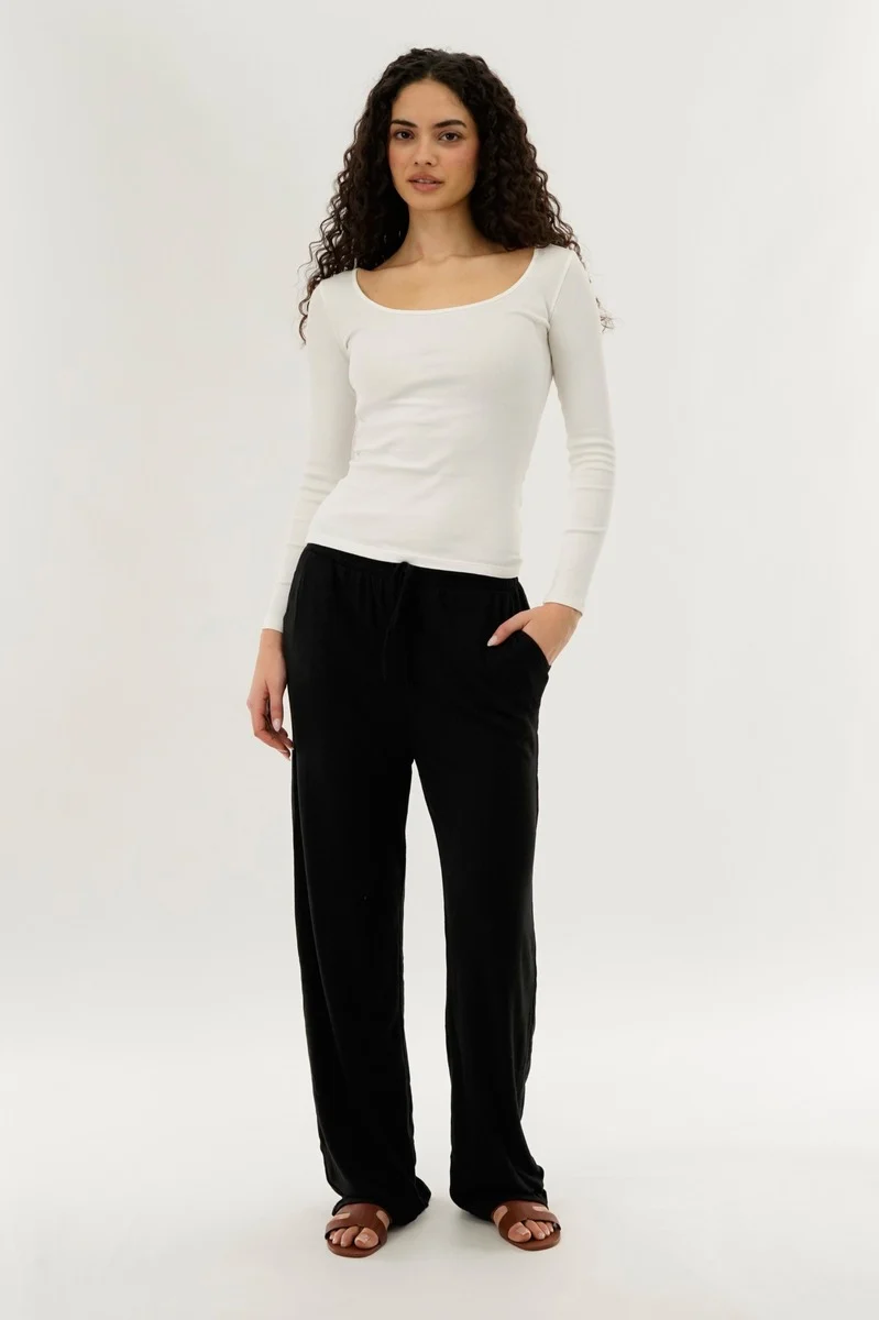 Wide Leg Knit Sweatpants - Black - Image 5