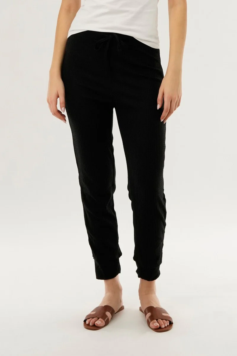 Waffle Knit Joggers - Black