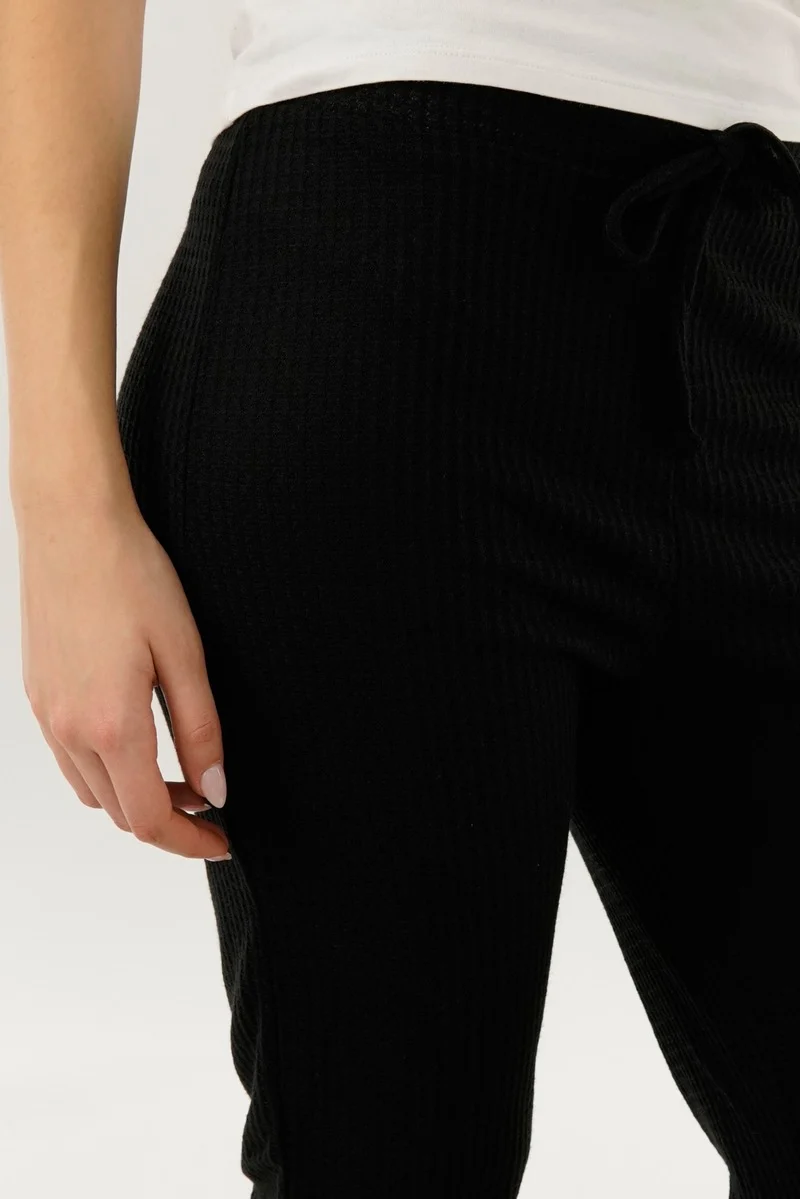 Waffle Knit Joggers - Black - Image 4