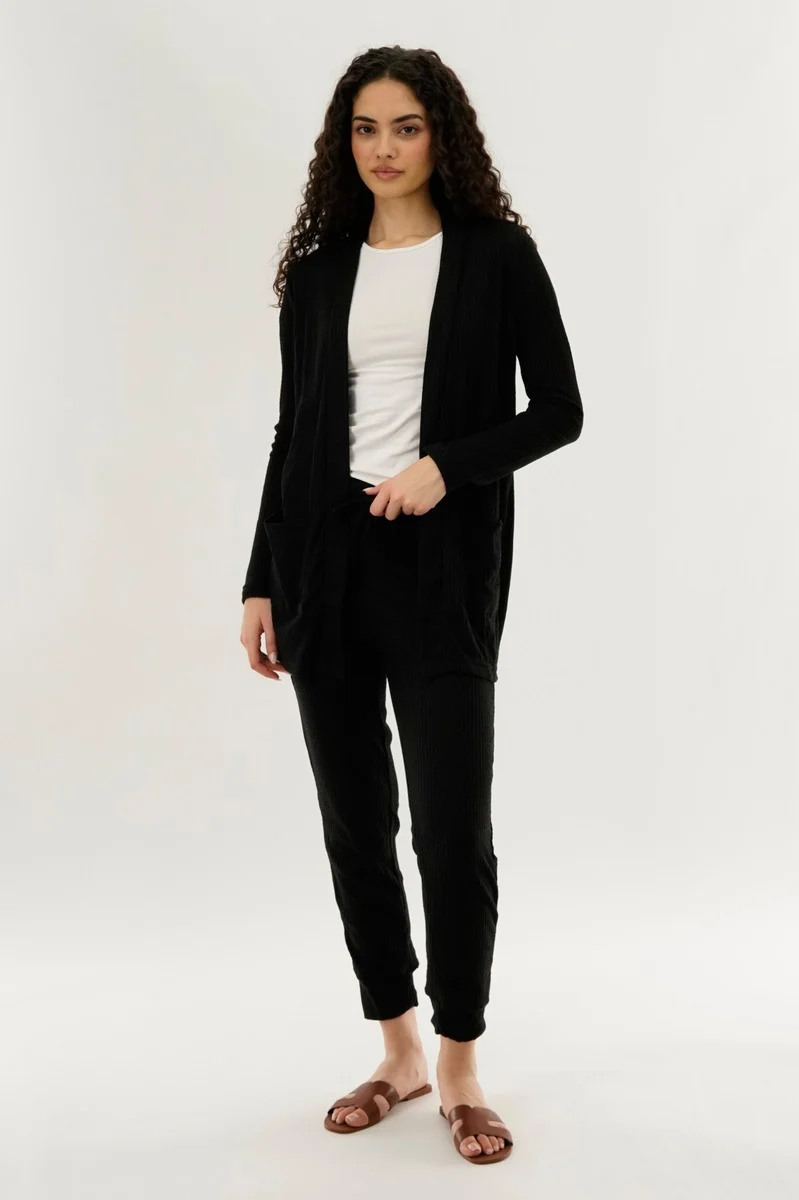 Waffle Knit Joggers - Black - Image 5