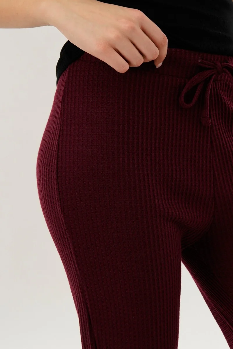 Waffle Knit Joggers - Burgundy - Image 4