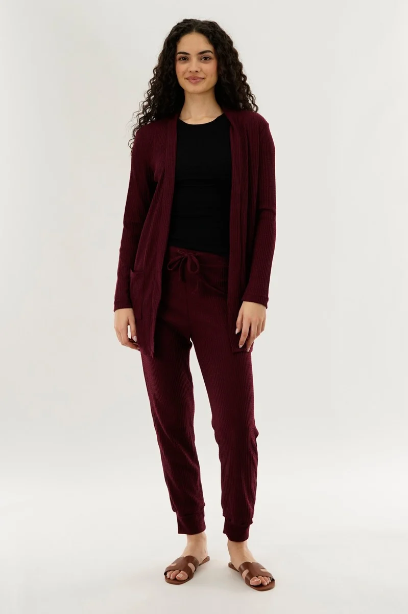 Waffle Knit Joggers - Burgundy - Image 5