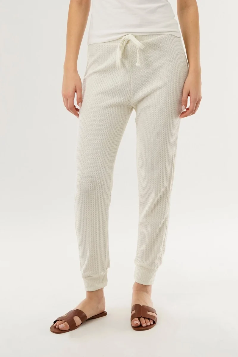 Waffle Knit Joggers - Cream