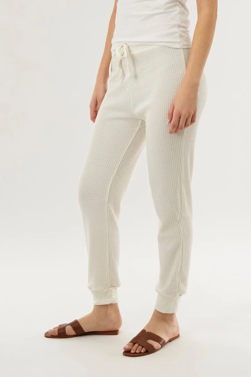 Waffle Knit Joggers - Cream - Image 2