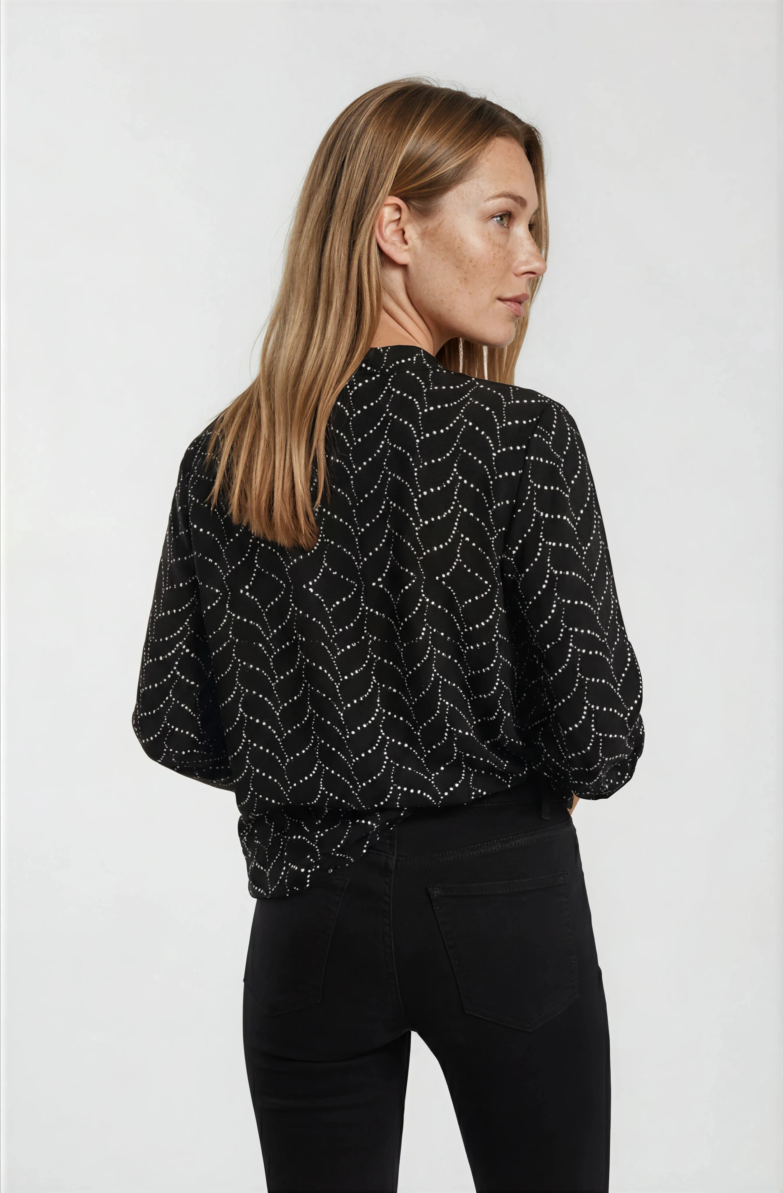 Printed Tie-Up Blouse - Black - Image 2
