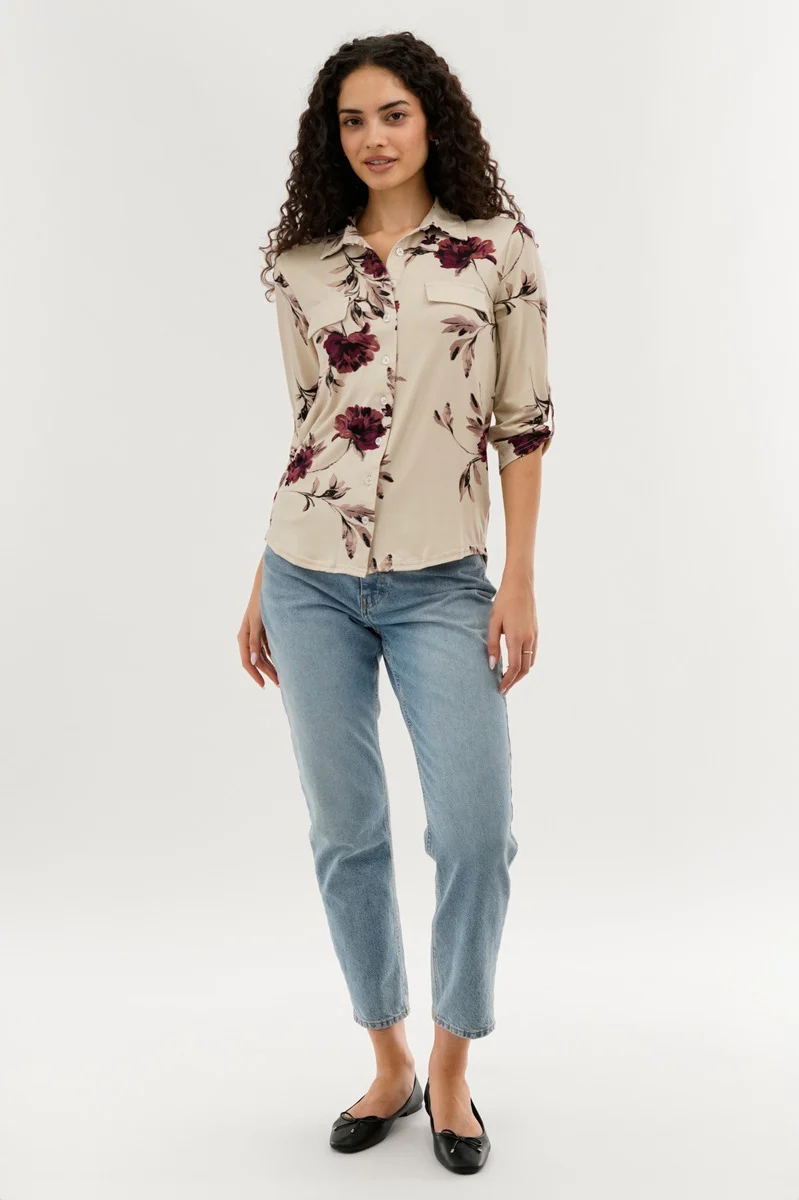 Floral Button Up Blouse - Beige - Image 5