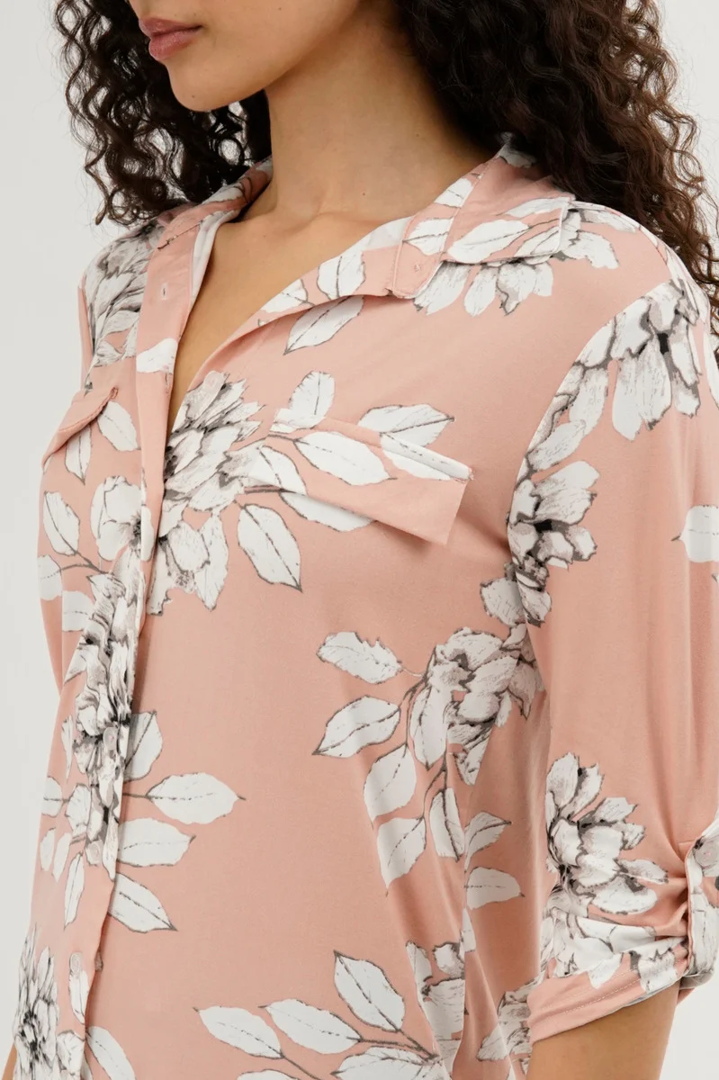 Floral Button Up Blouse - Peach - Image 4