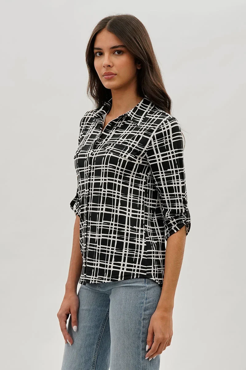 Patterned Collared Blouse - Black - Image 2