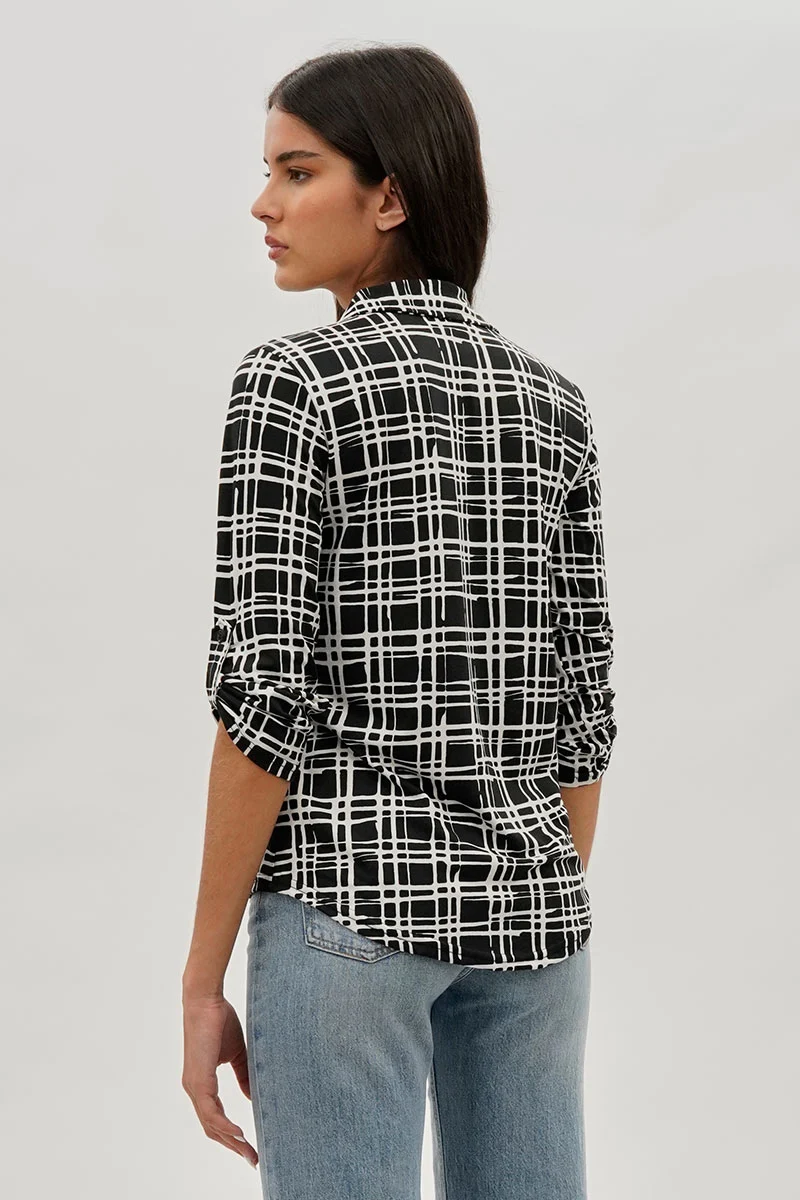 Patterned Collared Blouse - Black - Image 3