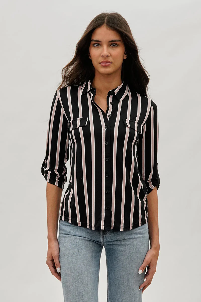 Striped Collared Blouse - Black