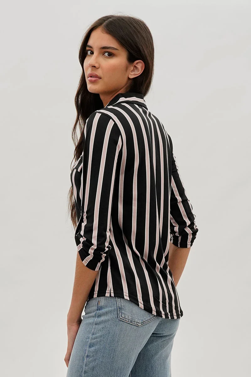 Striped Collared Blouse - Black - Image 3