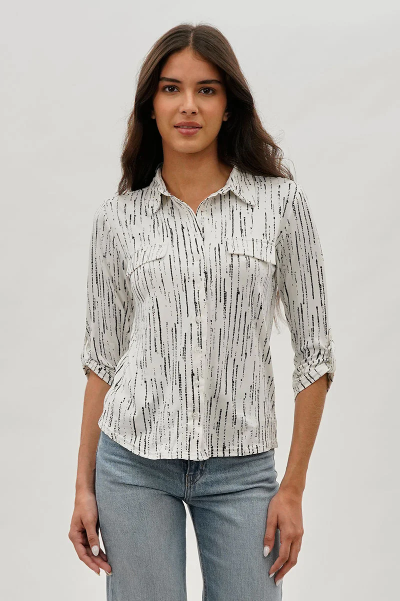 Patterned Collared Blouse - White