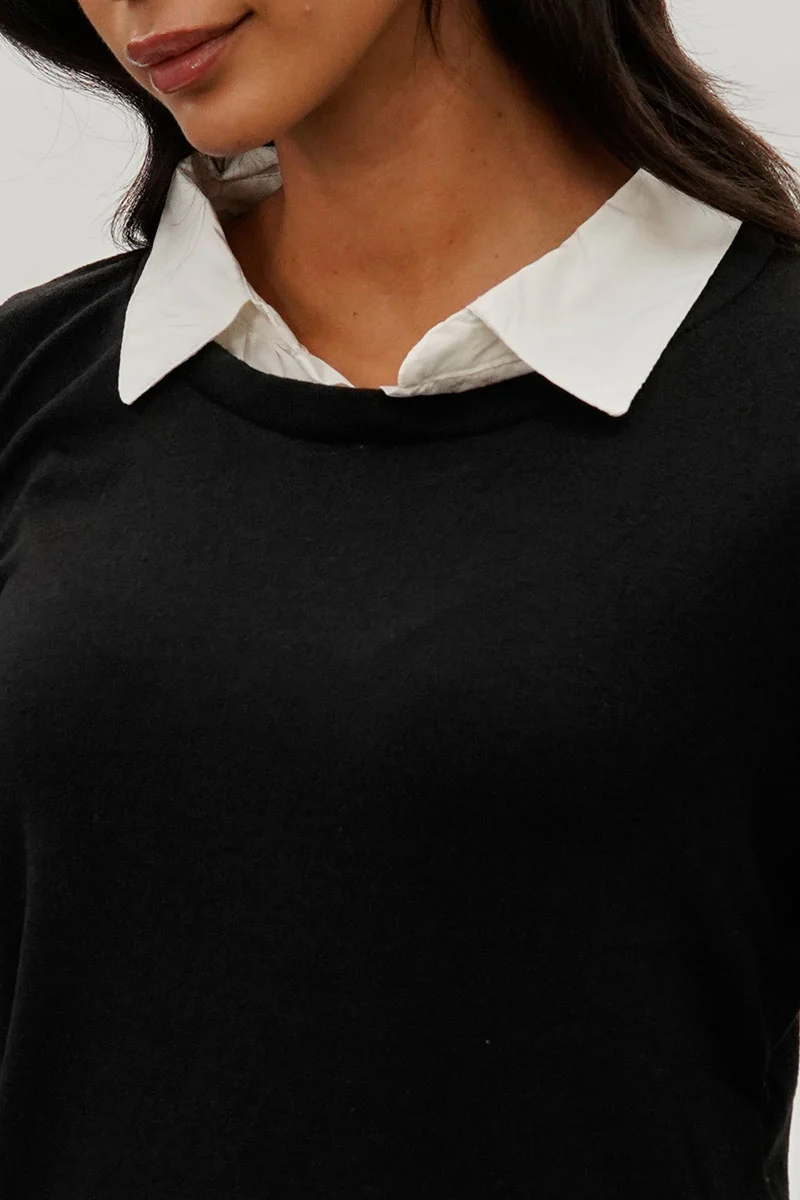 Collared Pullover Sweater - Black - Image 4