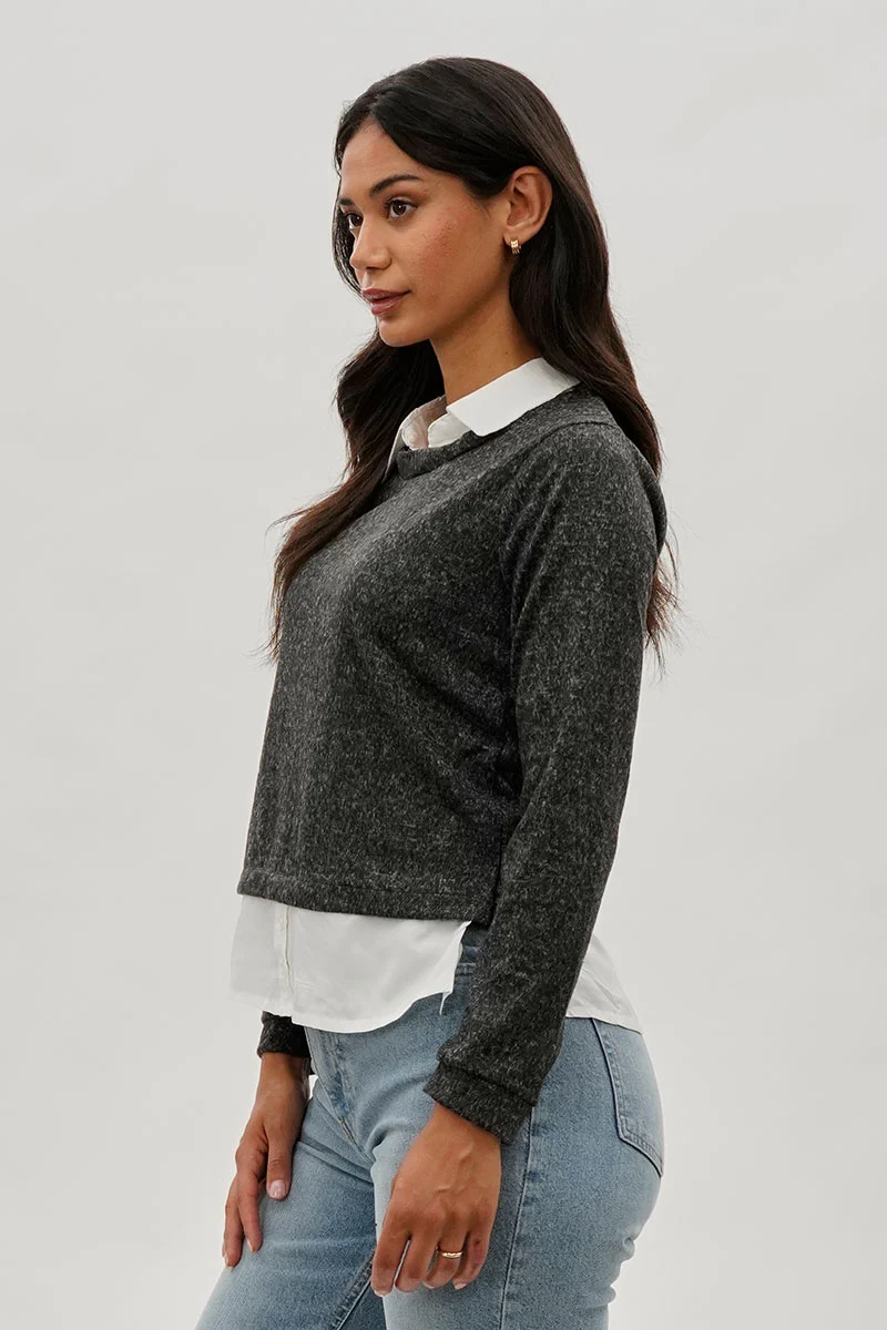 Collared Pullover Sweater - Grey - Image 2