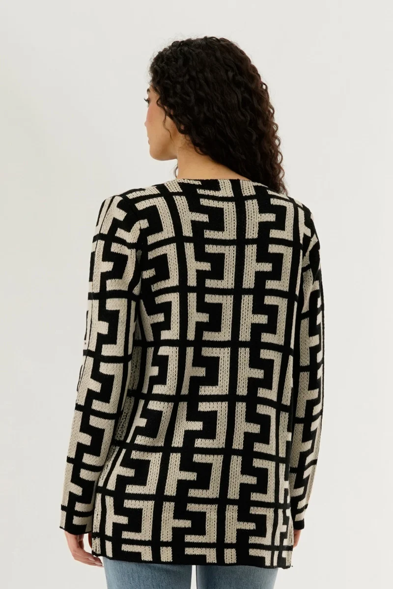 Long Sleeve Knit Open Cardigan - Beige - Image 3