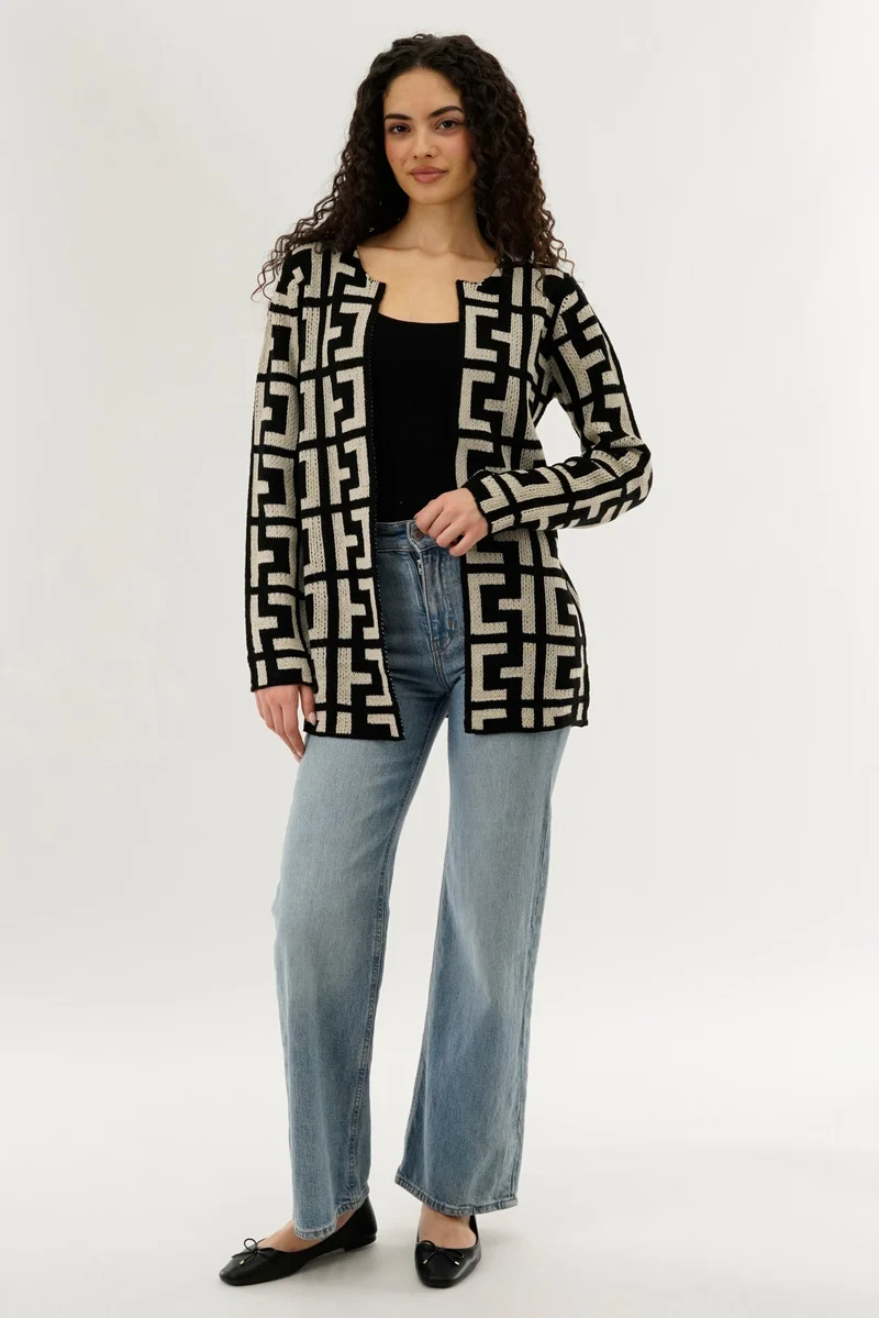 Long Sleeve Knit Open Cardigan - Beige - Image 5
