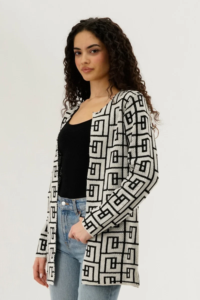 Long Sleeve Knit Open Cardigan - Cream - Image 2