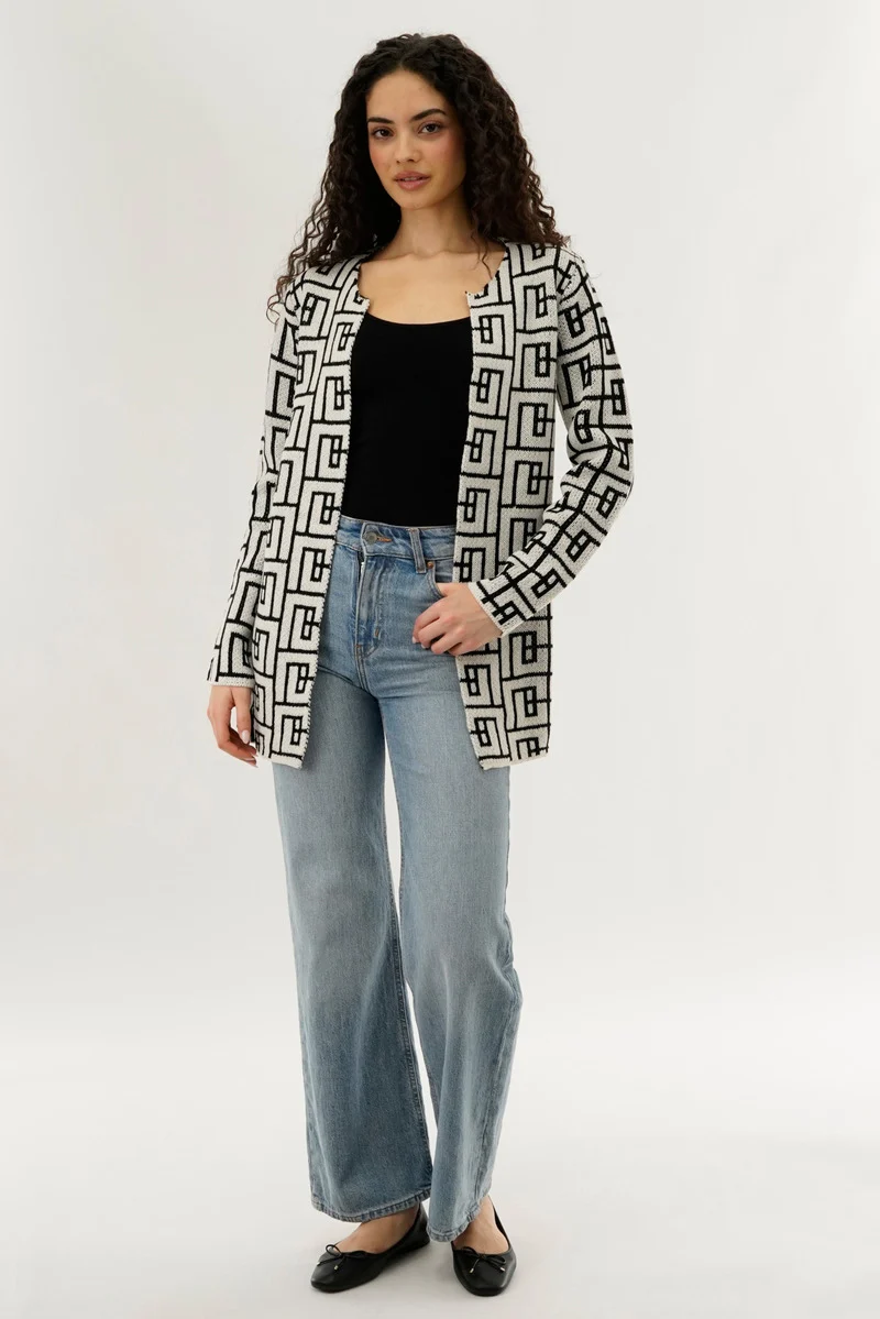 Long Sleeve Knit Open Cardigan - Cream - Image 5