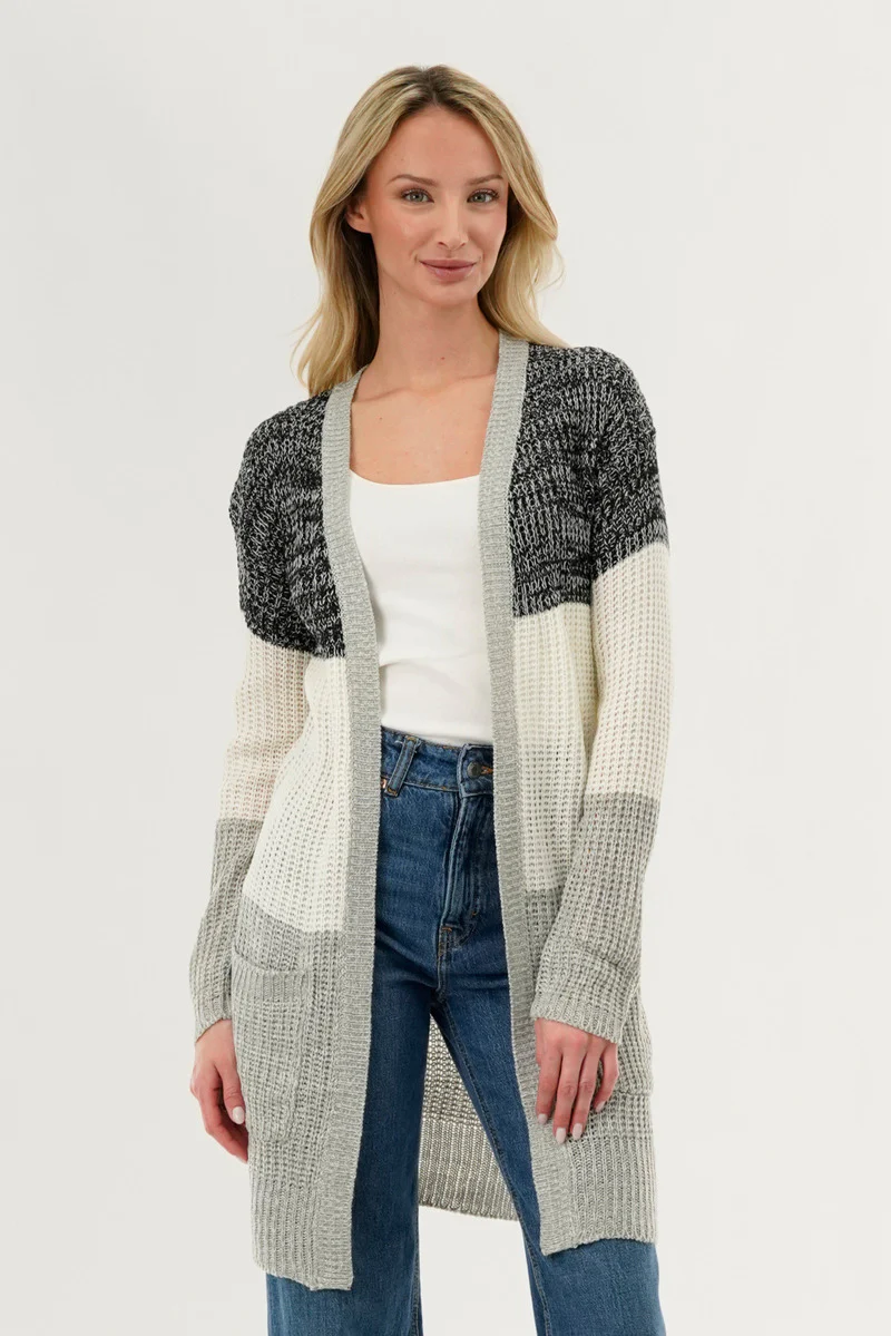 Colour Block Knit Cardigan - Black