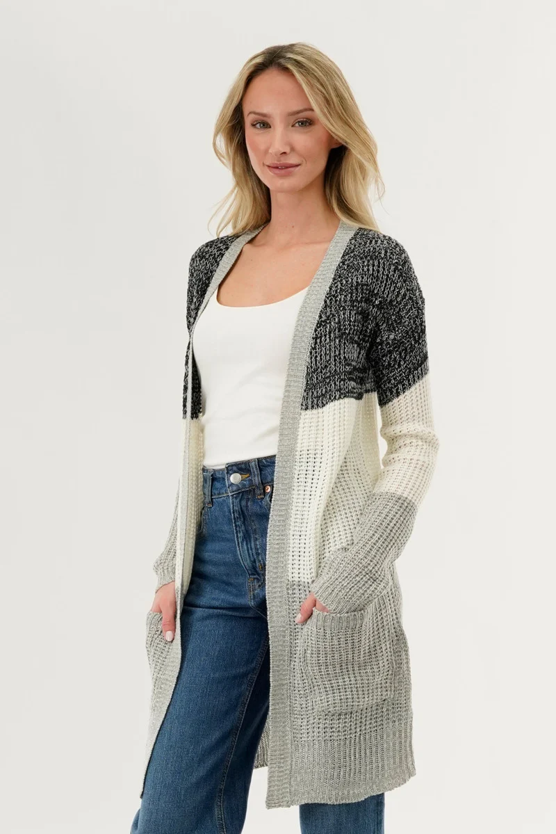 Colour Block Knit Cardigan - Black - Image 2