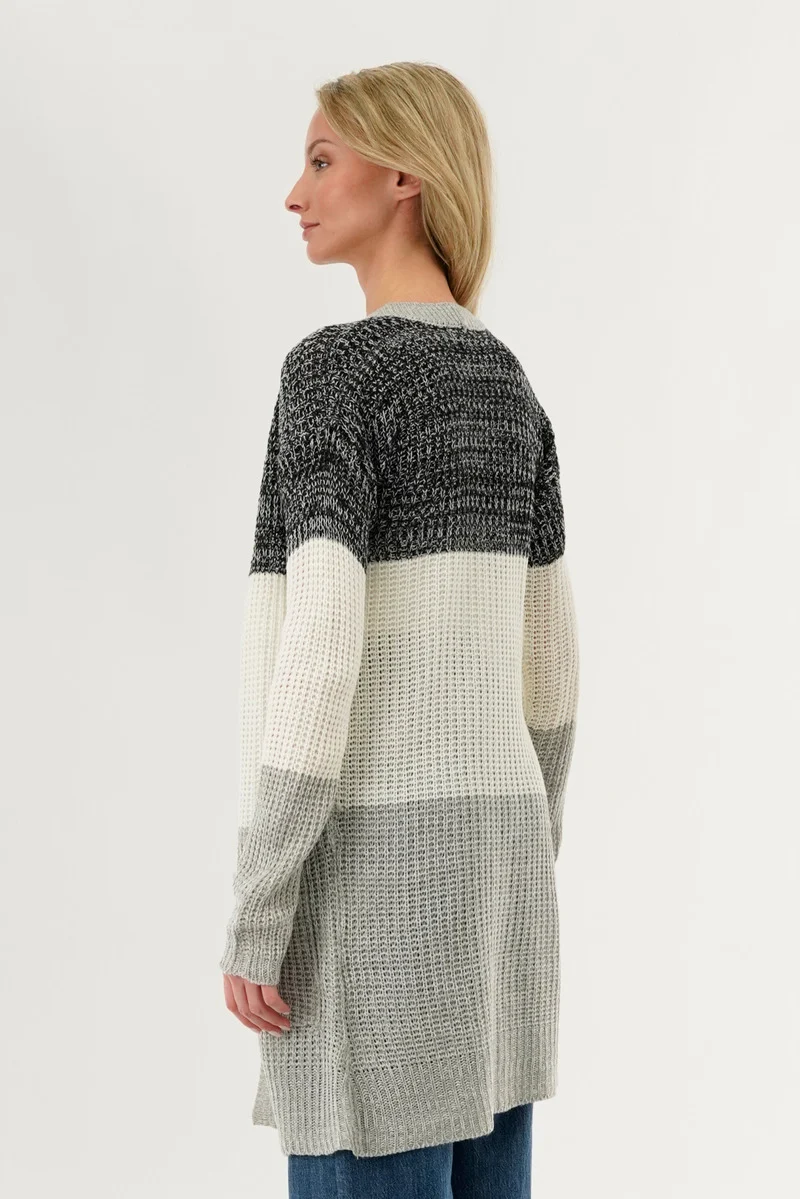 Colour Block Knit Cardigan - Black - Image 3