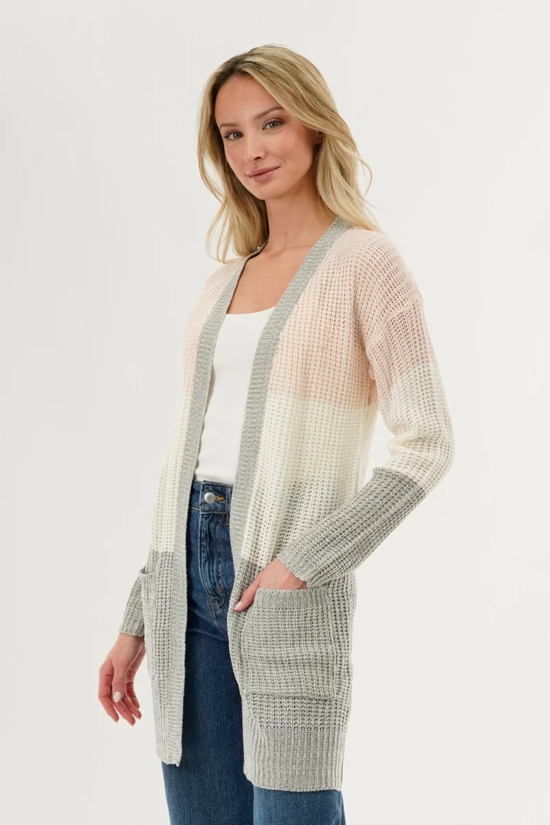 Colour Block Knit Cardigan - Pink - Image 2