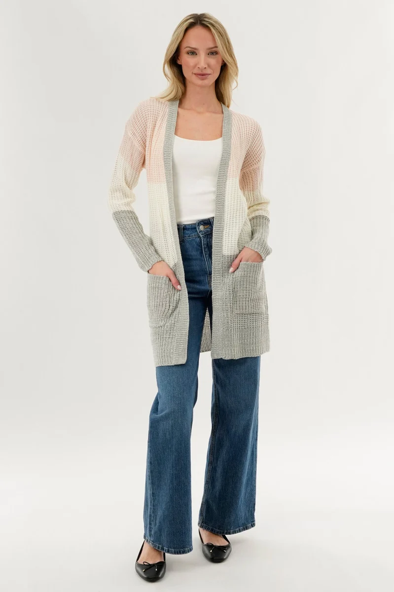 Colour Block Knit Cardigan - Pink - Image 5