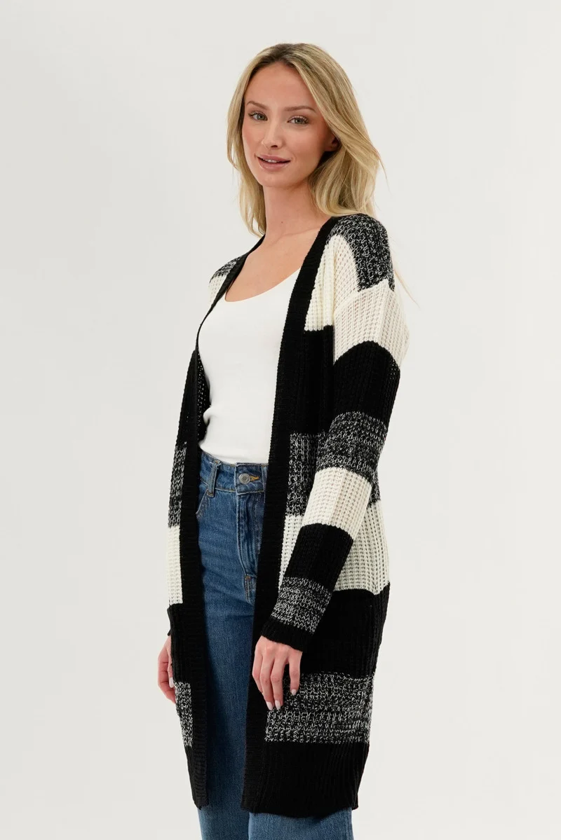 Striped Knit Cardigan - Black - Image 2