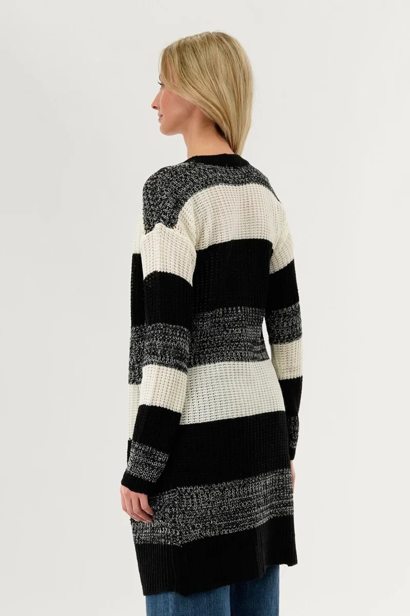 Striped Knit Cardigan - Black - Image 3