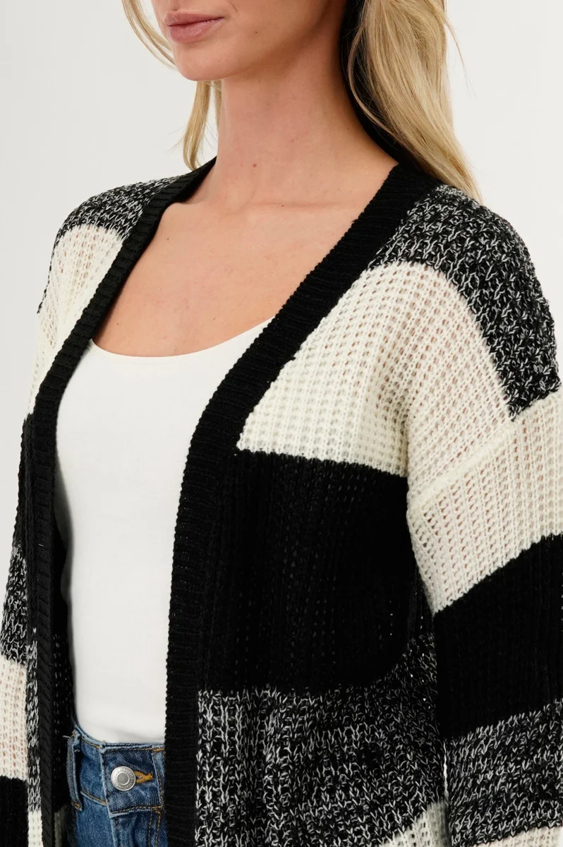 Striped Knit Cardigan - Black - Image 4