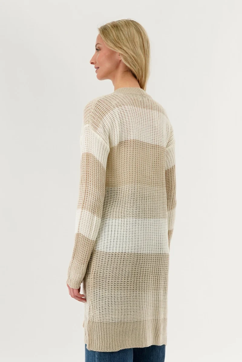 Striped Knit Cardigan - Beige - Image 3