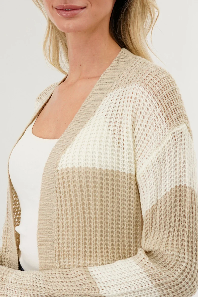 Striped Knit Cardigan - Beige - Image 4