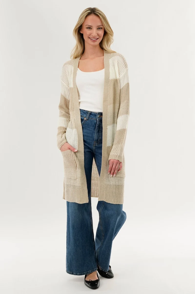 Striped Knit Cardigan - Beige - Image 5