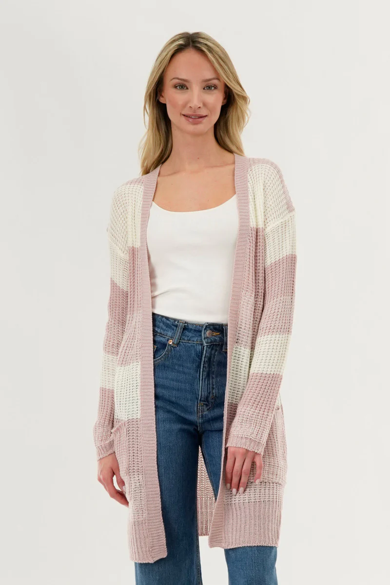 Striped Knit Cardigan - Pink