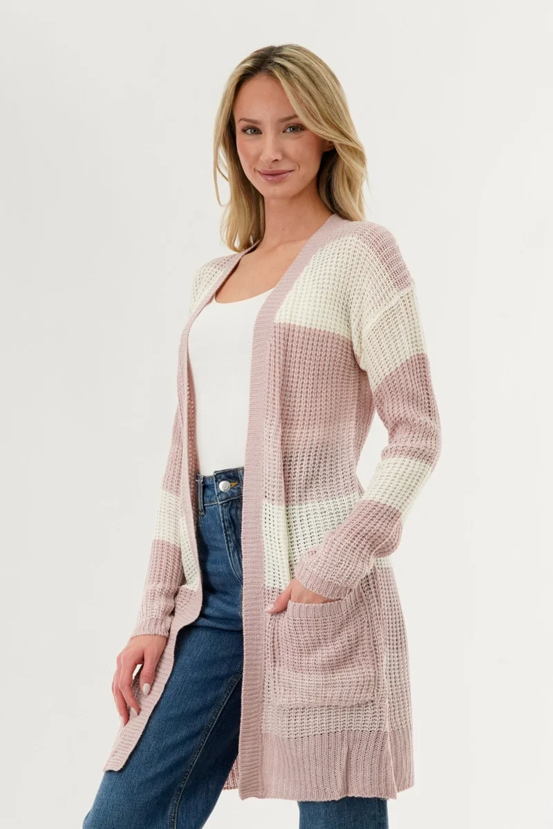 Striped Knit Cardigan - Pink - Image 2